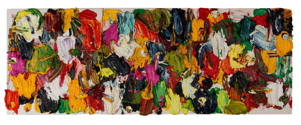 zhu jinshi b 1954 clouds from xishan fall into the landscape 2024 oil on canvas triptych each 180 x 160 cm 70 78 x 63 in 1