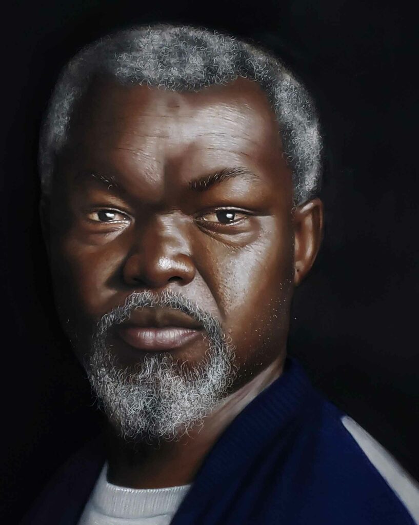 babajide olatunji b 1989 babajide as an unknown quantity 2024 pastel casein and acrylic on primed canvas 84 x 72 cm 33 1 8 x 28 3 8 in