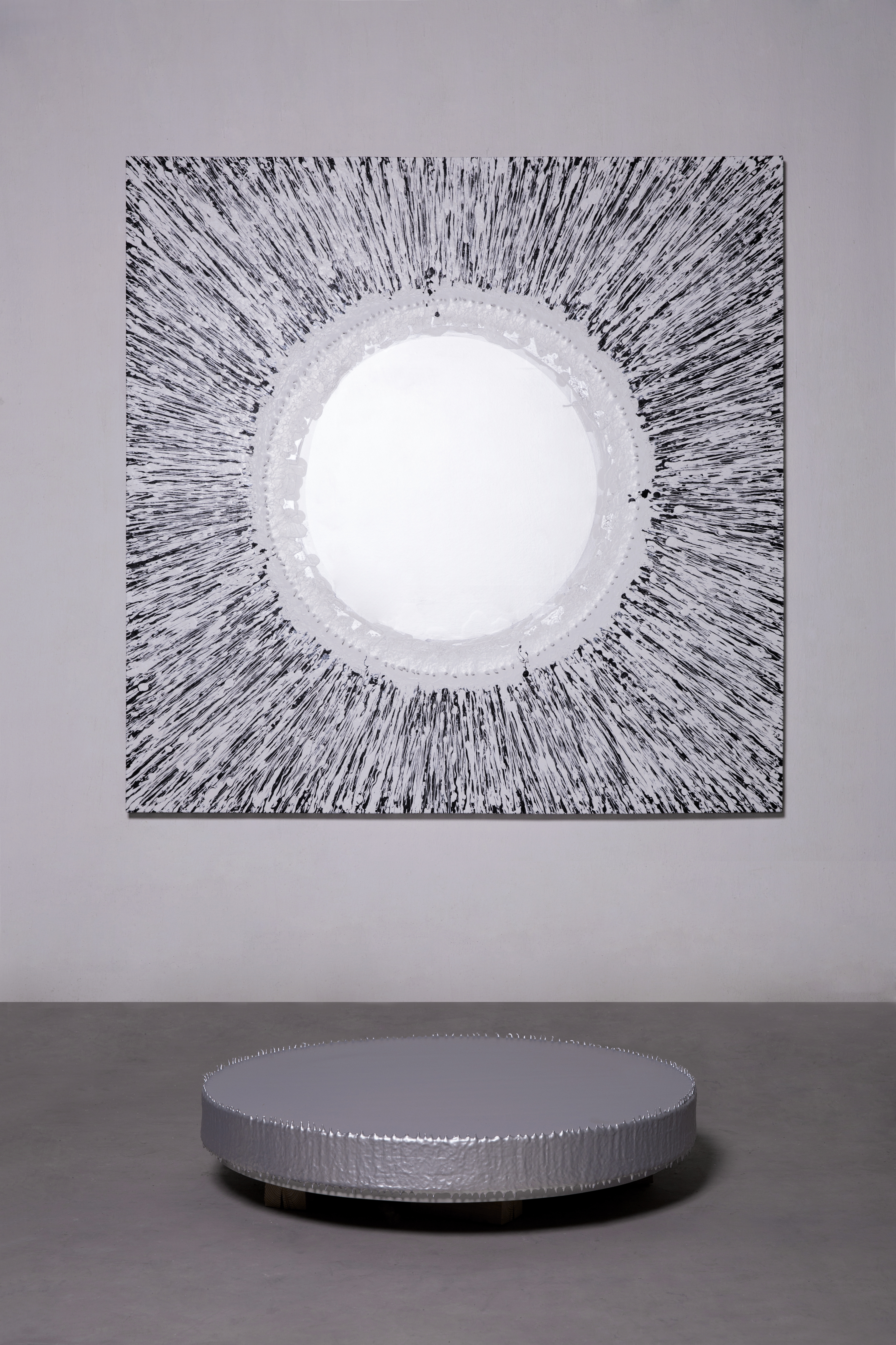 chen yufan b 1973 derivative 4 4 201012 acrylic on canvas top 180 x 180 cm 70 78 x 70 78 in bottom 14 x dia 103 cm 5 12 x 40 12 in