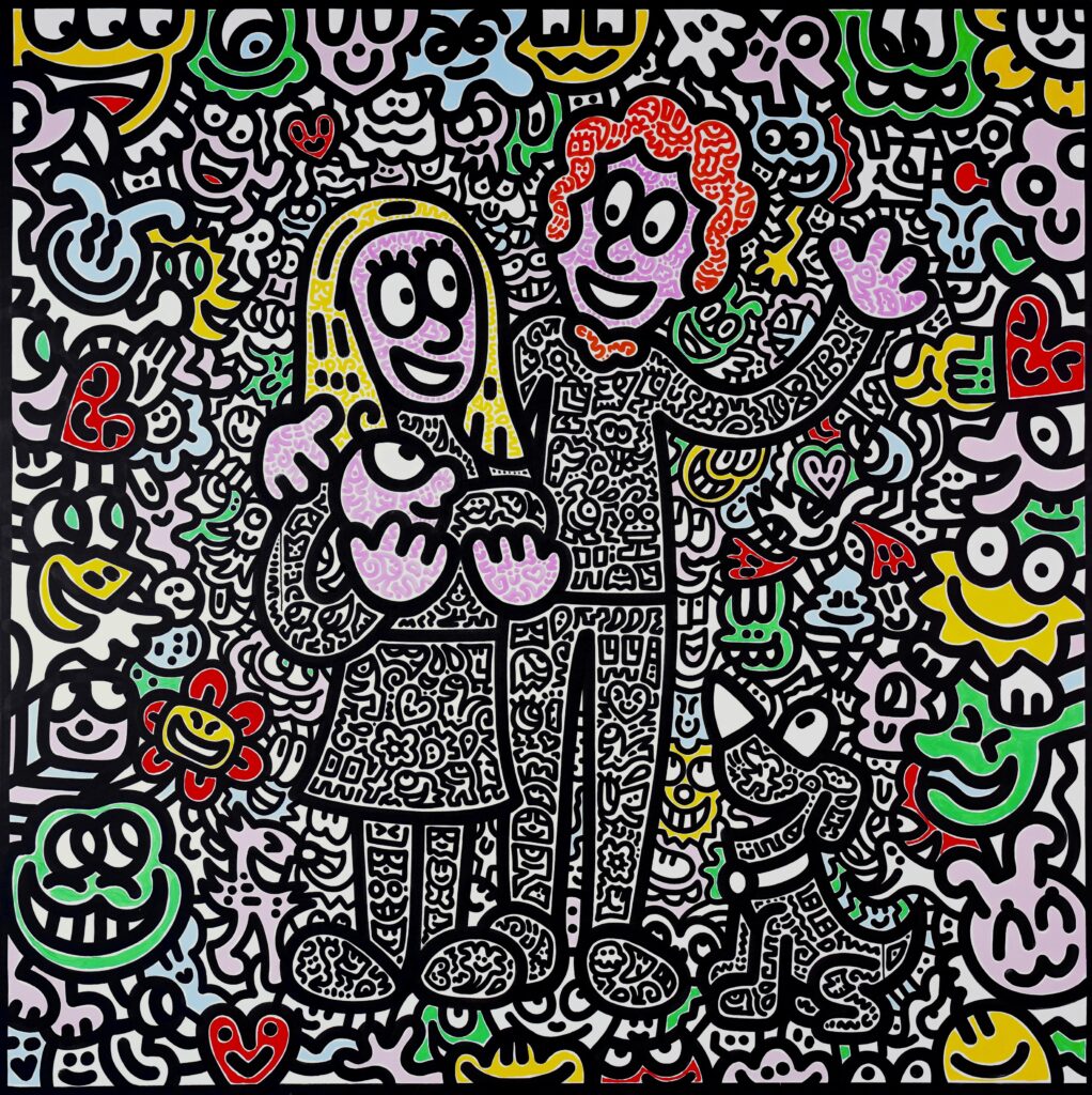 MR DOODLE b. 1994 Peace, 2023, Acrylic paint on canvas, 200 x 200 cm ; 78 3:4 x 78 3:4 in. 2