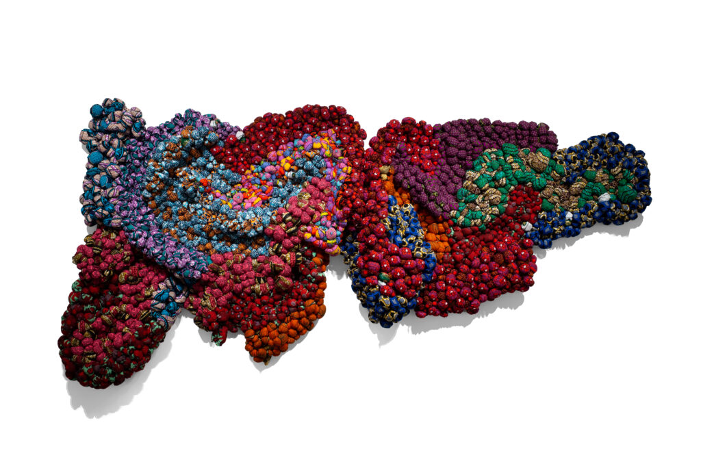 samuel-nnorom-b-1990-complimentary-kisses-2025-african-print-fabric-336-x-180-x-33-cm